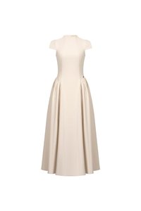 Freya Padded Mock Neck Flare Midaxi Dress in Chantilly Cream