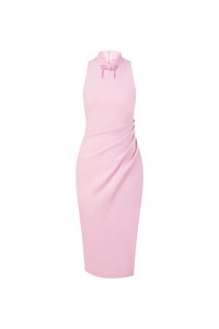 Grace Padded Ruched Mandarin Collar Pencil Dress in French Lavender