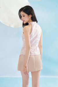 Janine Halter Asymmetrical Cheongsam Top in Pink Butterfly Reverie