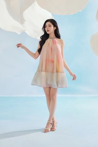 June Halter Flare Mini Dress in Blush Spring