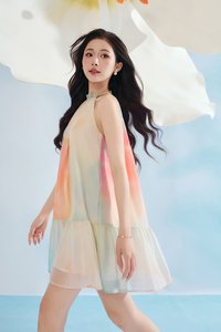 June Halter Flare Mini Dress in Radiant Spring