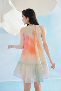 June Halter Flare Mini Dress in Radiant Spring