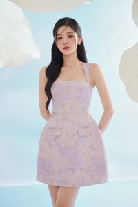 Kara Padded Jacquard Mini Dress in Lilac Petal Mirage