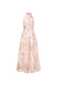 Leila Halter Maxi Dress with Belt in Feather Pink Po&eacute;me