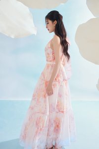 Leila Halter Maxi Dress with Belt in Feather Pink Po&eacute;me