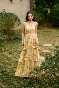 Lira V-neckline Cut Out Maxi Dress in Sunveil Bloom