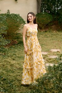 Lira V-neckline Cut Out Maxi Dress in Sunveil Bloom