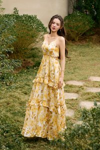 Lira V-neckline Cut Out Maxi Dress in Sunveil Bloom