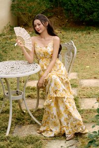 Lira V-neckline Cut Out Maxi Dress in Sunveil Bloom