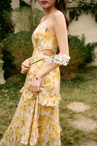 Lira V-neckline Cut Out Maxi Dress in Sunveil Bloom