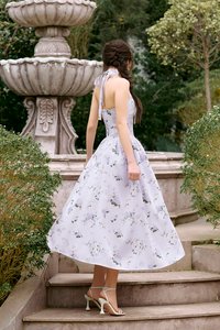 Monroe Halter Pintuck Midi Dress in Lilac Floral Bouquet