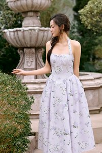 Monroe Halter Pintuck Midi Dress in Lilac Floral Bouquet