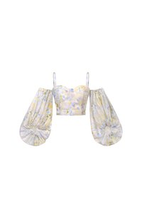 Nettie Bustier Balloon Sleeves Crop Top in Dreaming Blue Blooms