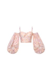 Nettie Bustier Balloon Sleeves Crop Top in Dreaming Purple Blooms