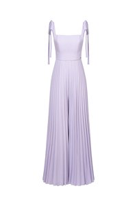 No&eacute;mie Padded Chiffon Ribbon Straps Pleated Jumpsuit in French Lilac