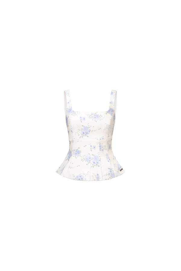 Alix Padded Square Neck Top in Blue Blooming Bunches