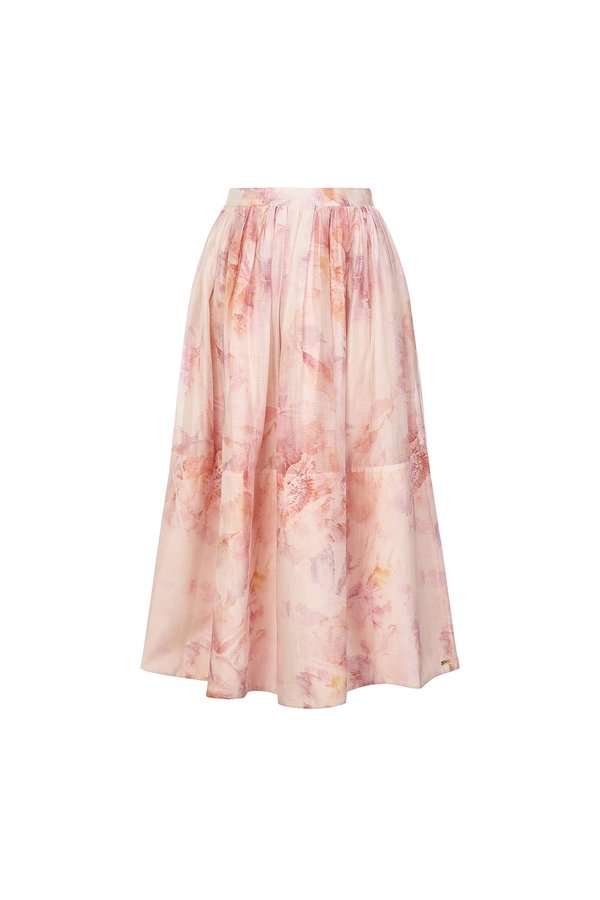Calypso High Waist Midi Skirt in Feather Pink Poéme