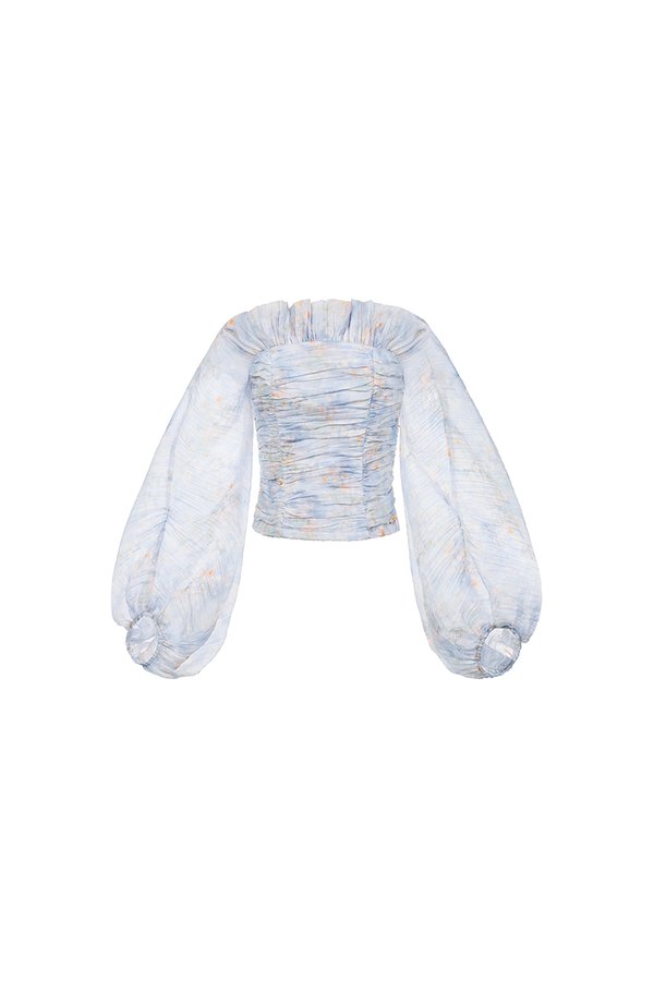 Eve Padded Off Shoulder Blouson in Blue Driftbloom