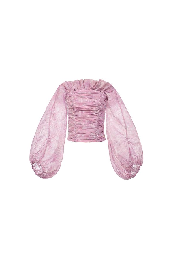 Eve Padded Off Shoulder Blouson in Purple Whisperveil