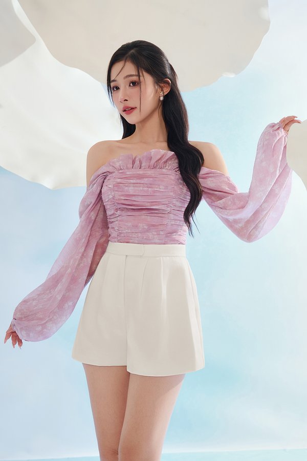 Eve Padded Off Shoulder Blouson in Purple Whisperveil