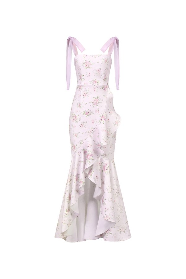 Everlee Padded Movement Maxi Mermaid Dress in Lilac Blooming Bunches