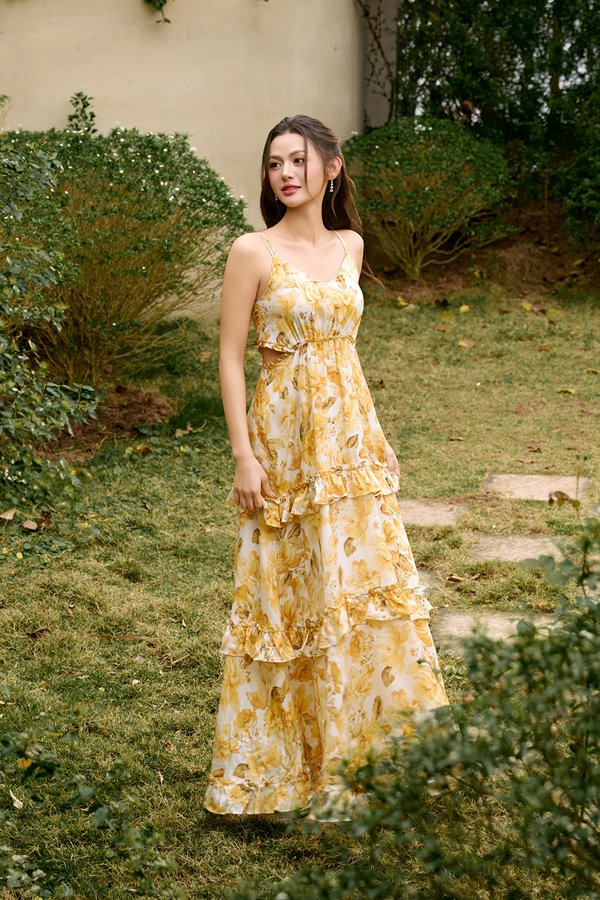 Lira V-neckline Cut Out Maxi Dress in Sunveil Bloom