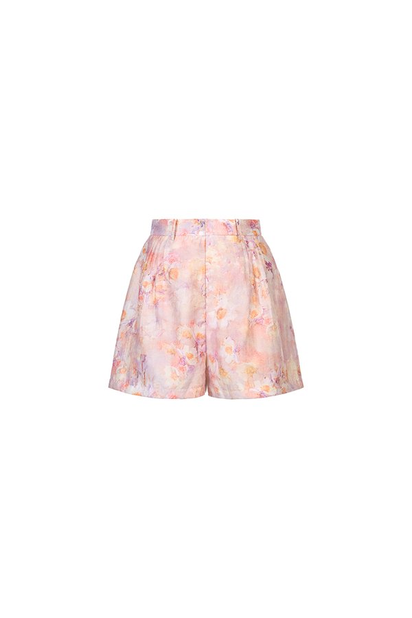 Nettie Pintuck High Waist Shorts in Dreaming Purple Blooms