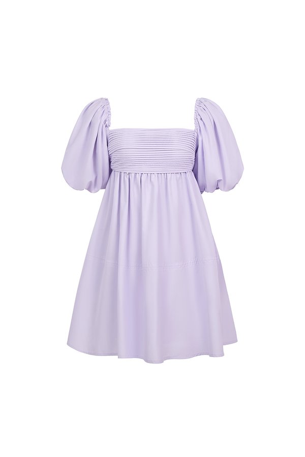 Xena Padded Puff Sleeves Pleated Mini Dress in Lilac Haze
