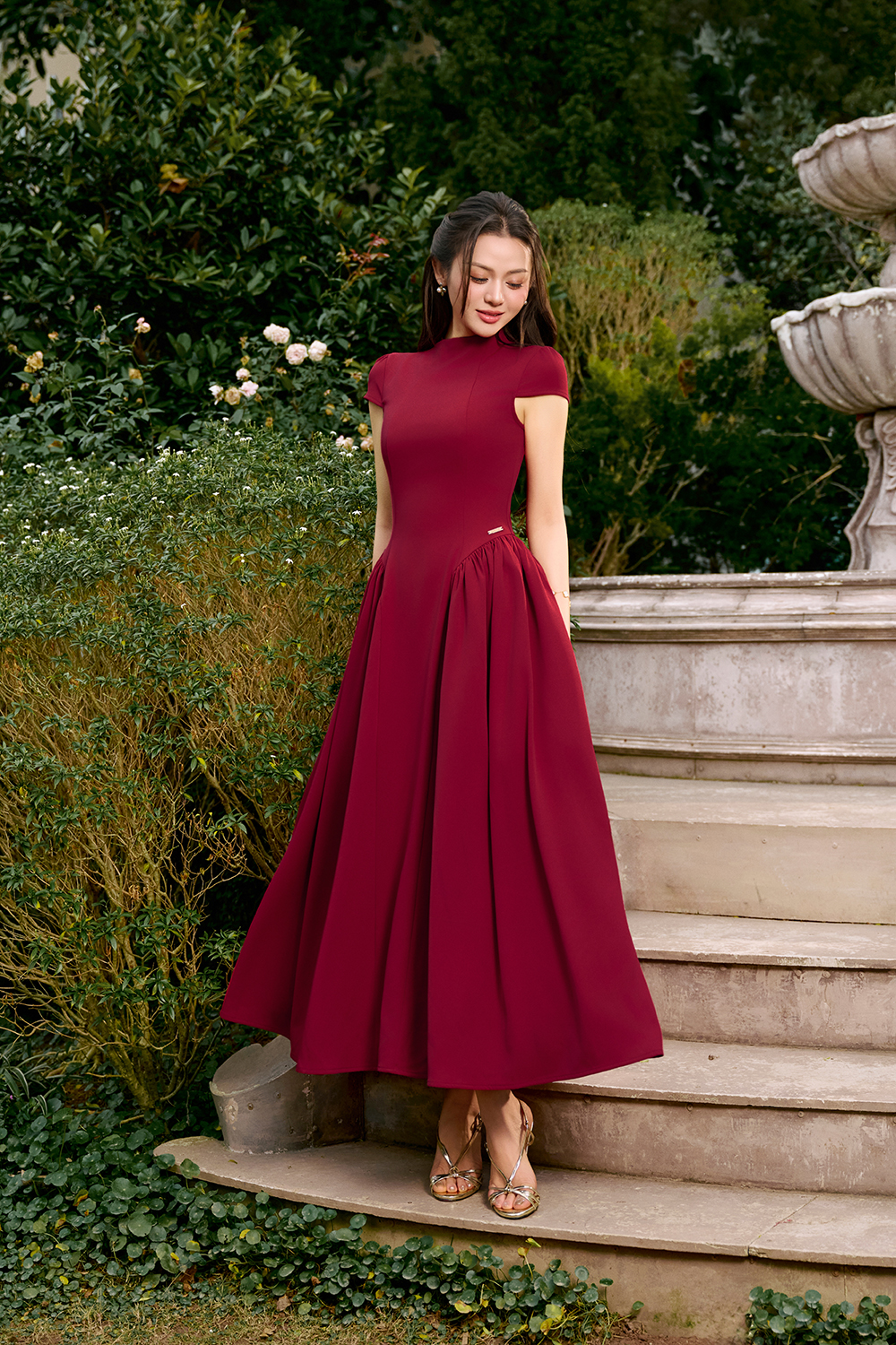 green emerald velvet dress Exceptional Off-The-Shoulder Flared Midi Dress