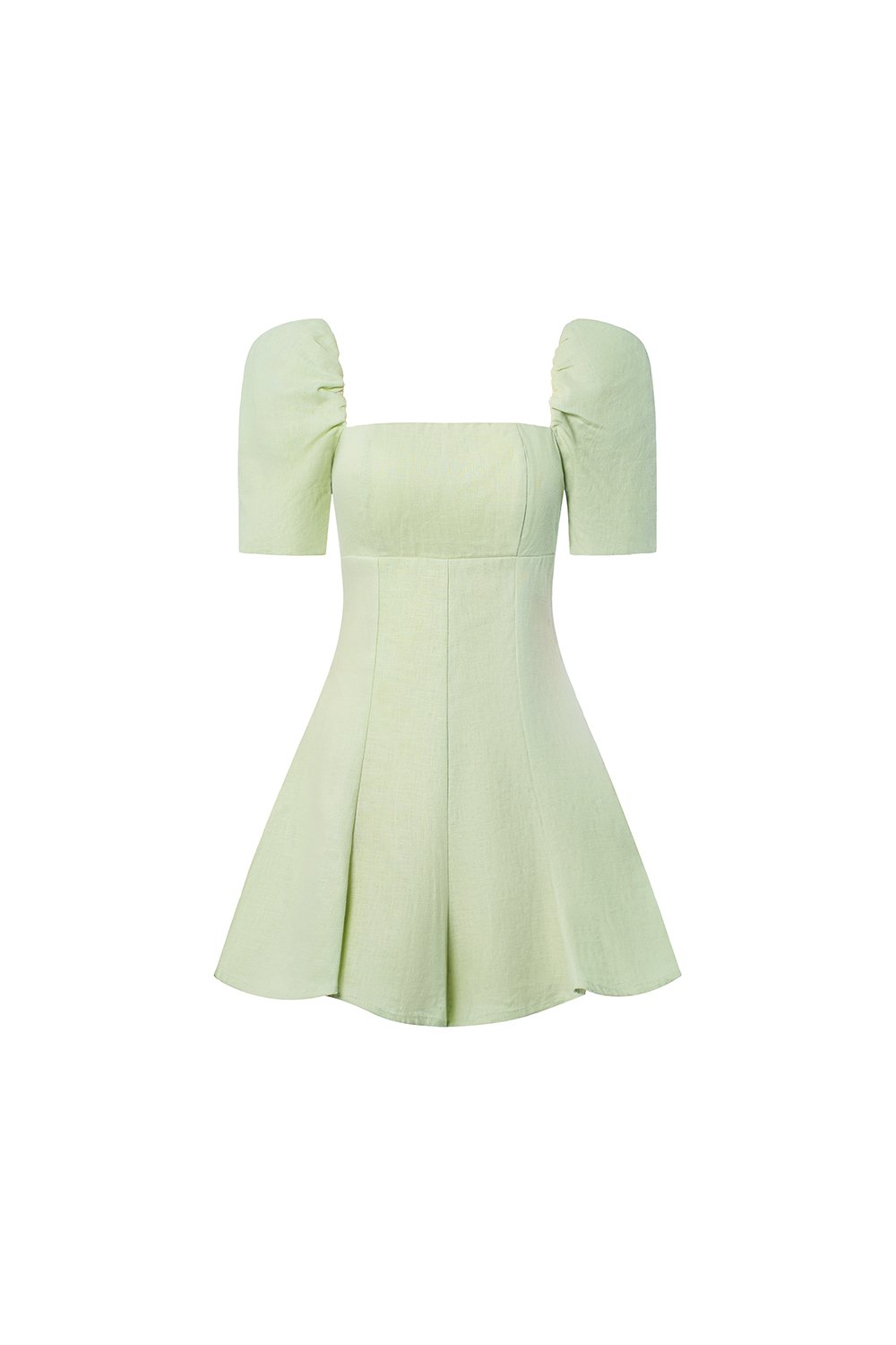 Bambi Padded Puff Sleeves Flare Romper in Mint