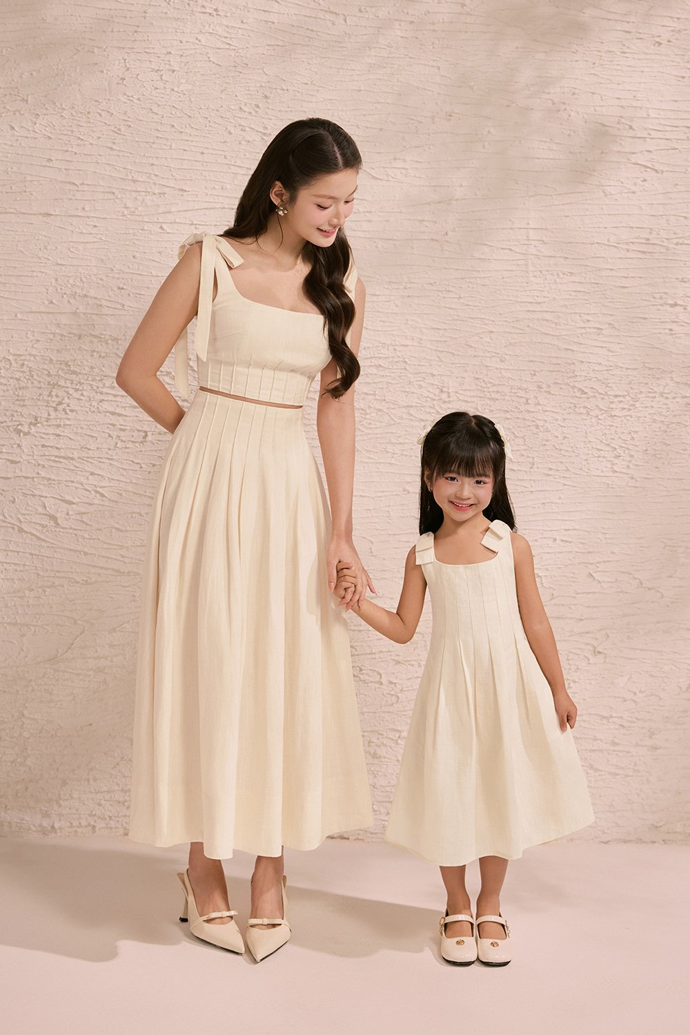 Beth High Waist Pintuck Midi Skirt in Buttercream