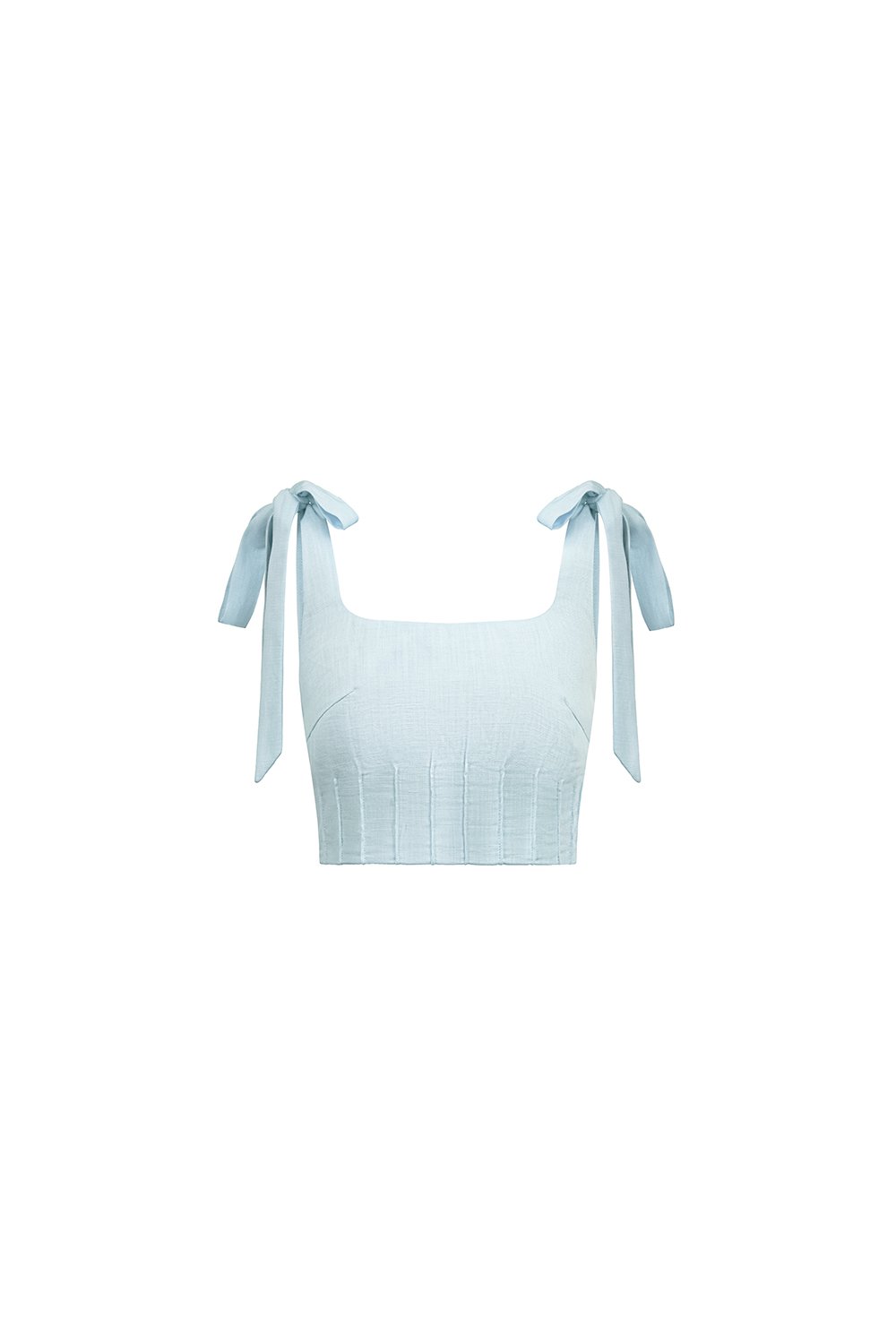 Beth Padded Removable Ribbon Pintuck Crop Top in Tiffany Blue