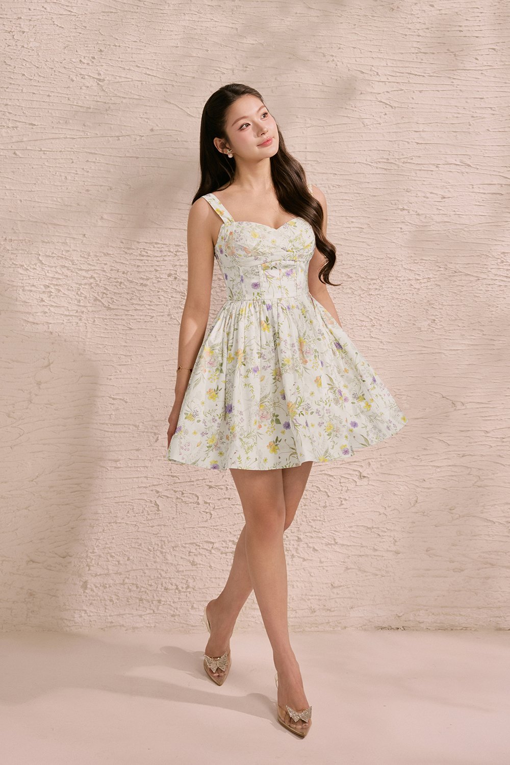 Dream Pleated Bust Soft Corset Mini Dress in Golden Wilds