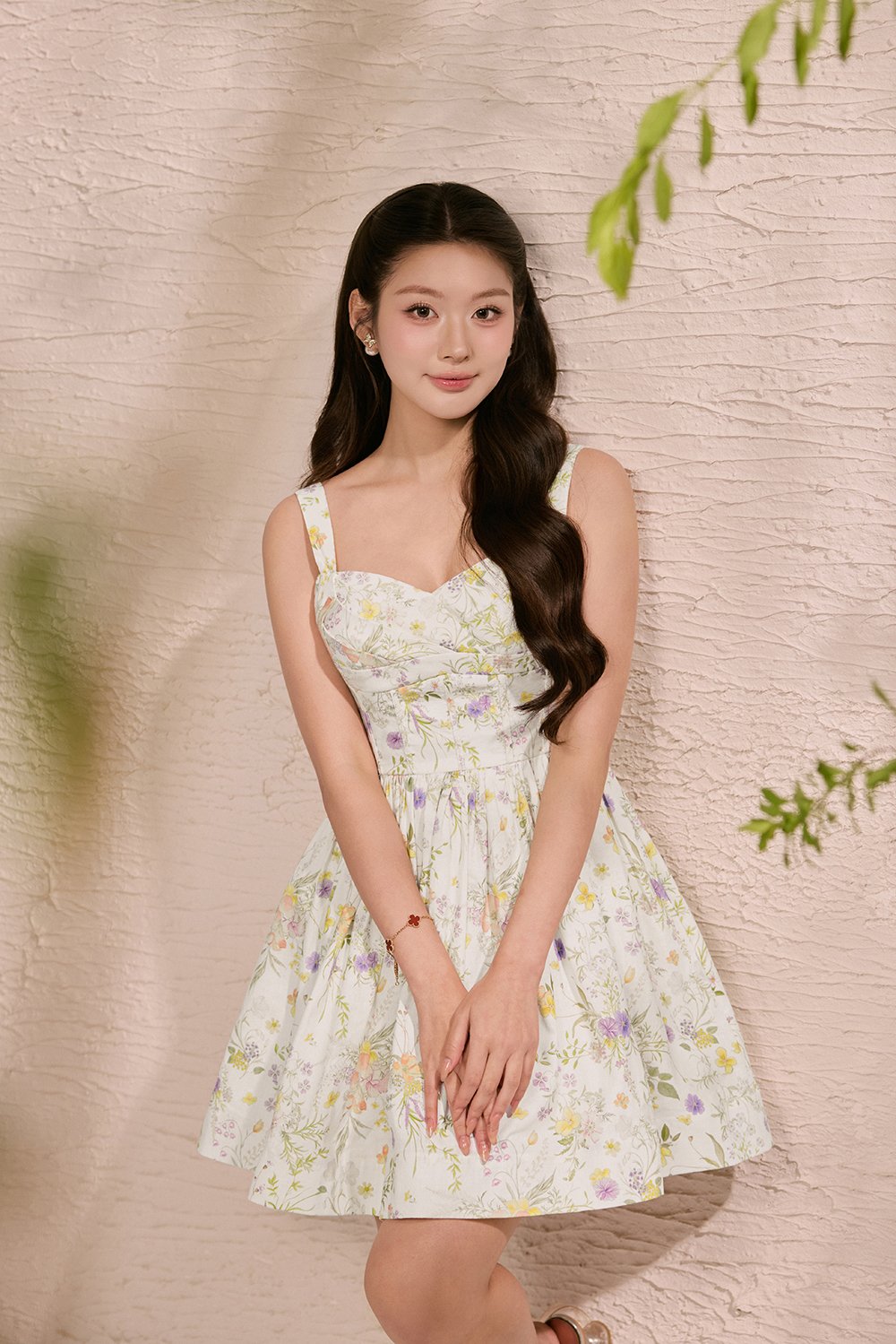 Dream Pleated Bust Soft Corset Mini Dress in Golden Wilds