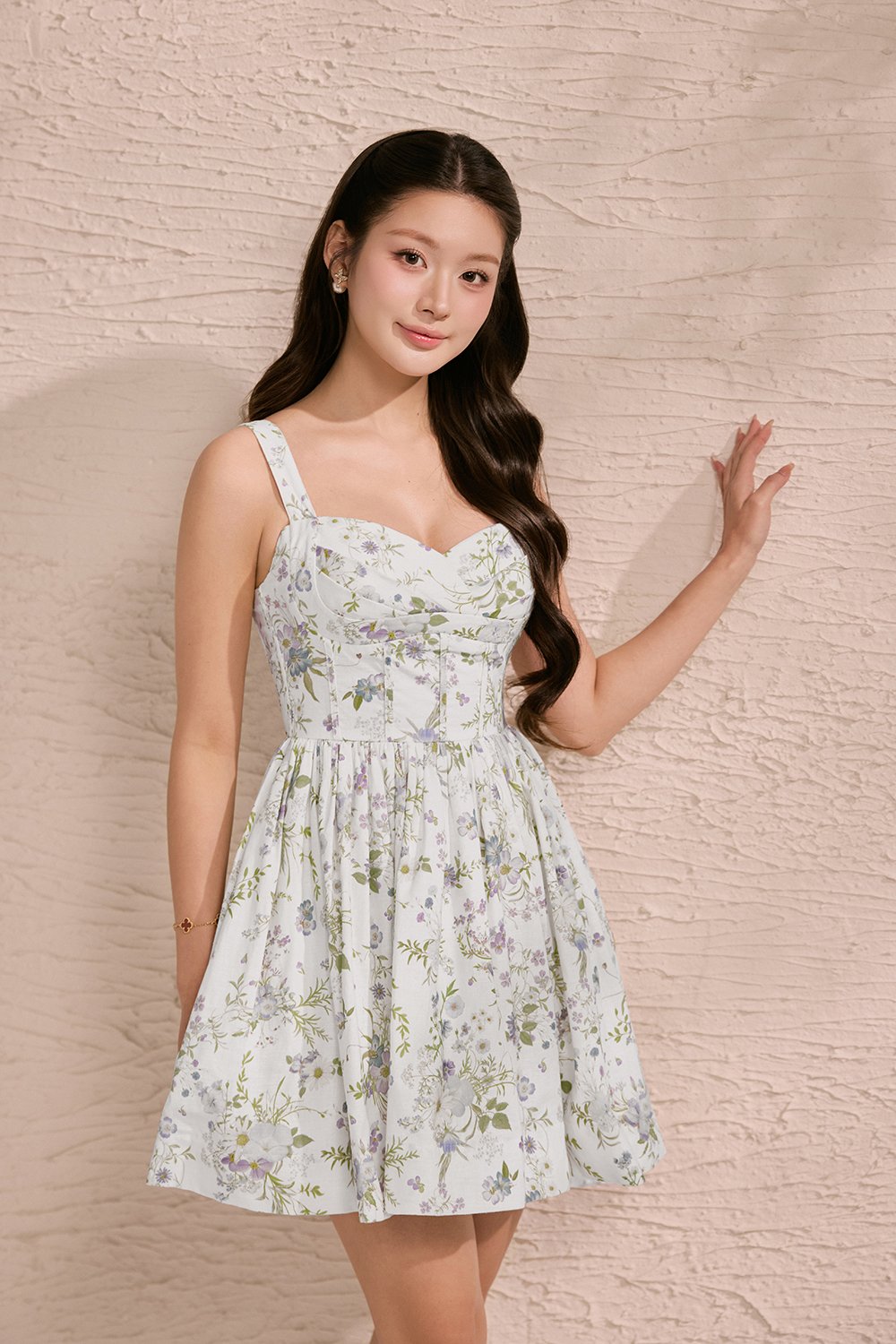 Dream Pleated Bust Soft Corset Mini Dress in Misty Prairie