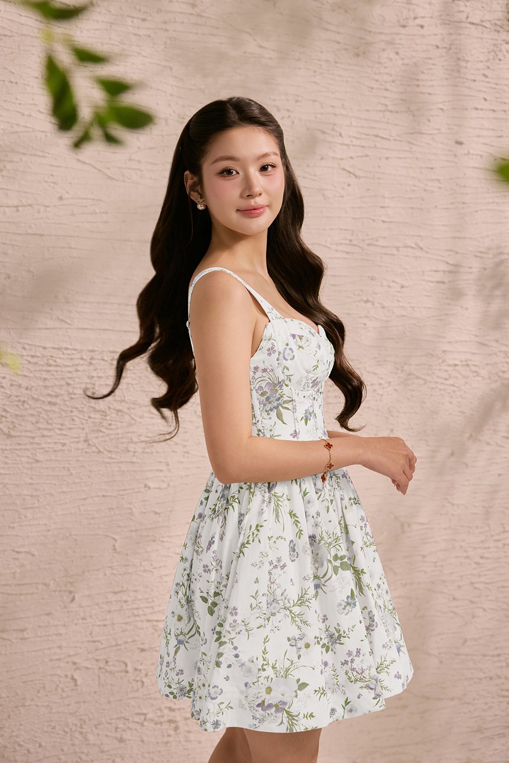 Dream Pleated Bust Soft Corset Mini Dress in Misty Prairie