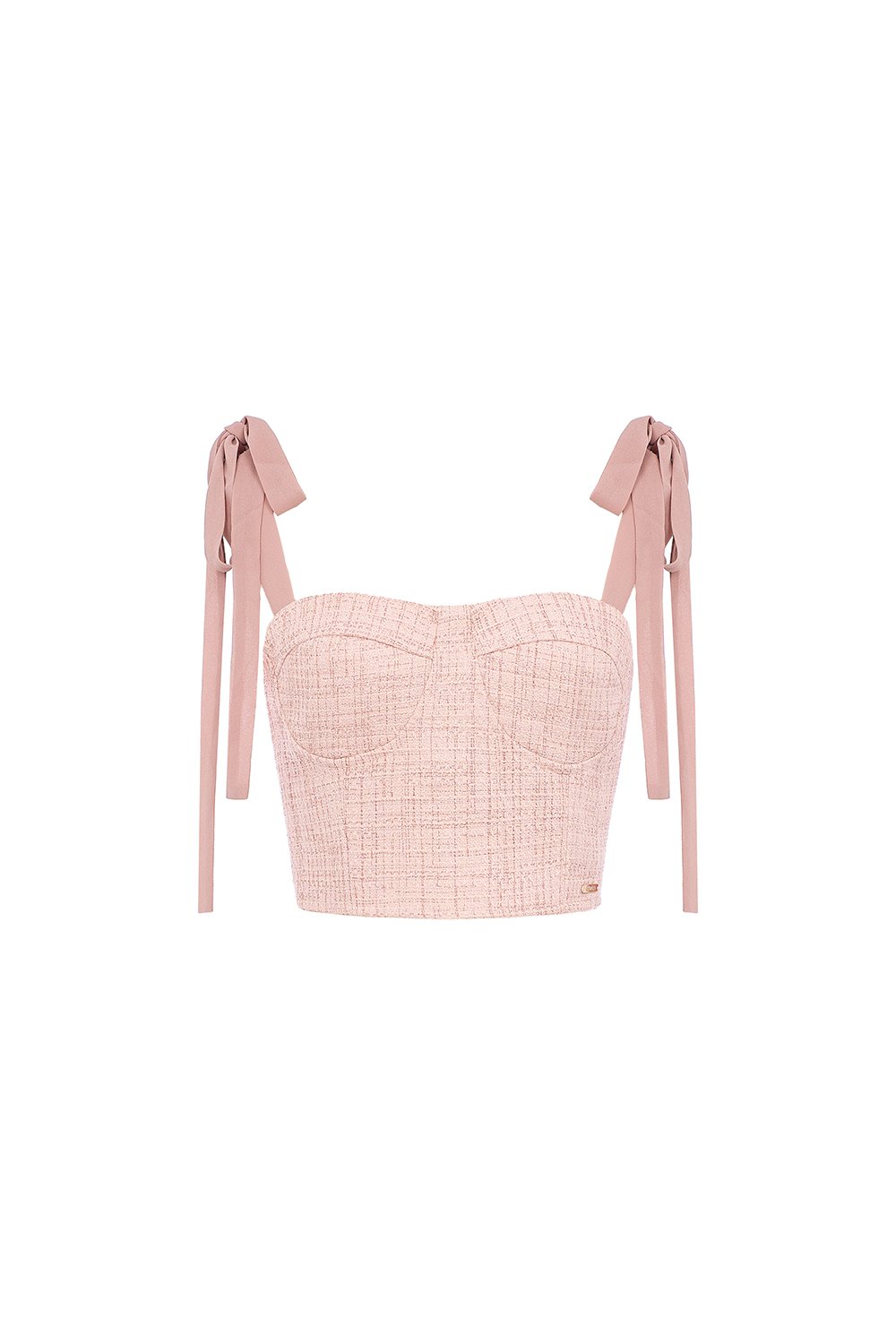 Estelle Tweed Bustier Top with Ribbon Straps in Tea Rose