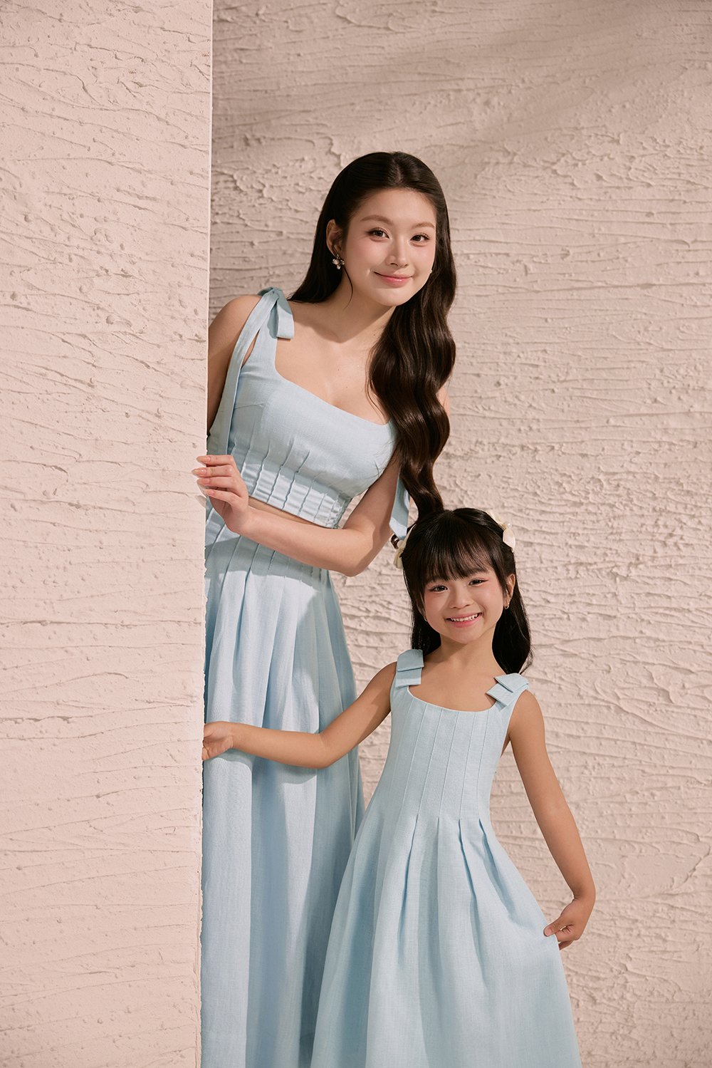 Little Beth Ribbon Straps Pleated Dress in Tiffany Blue