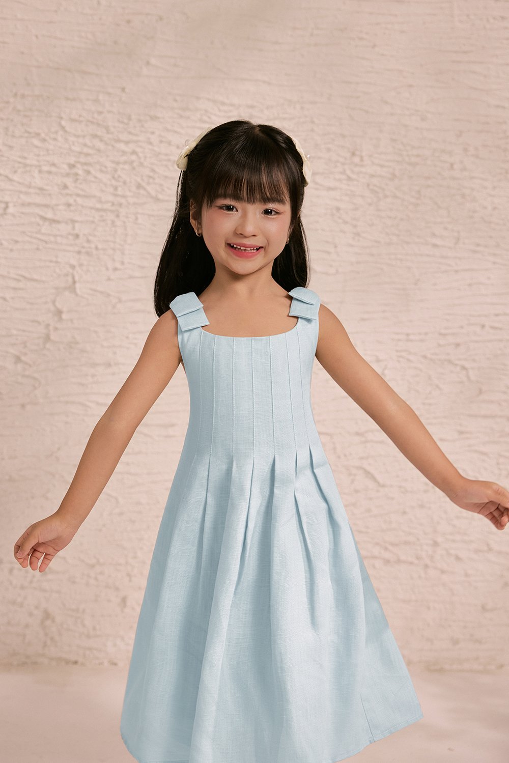 Little Beth Ribbon Straps Pleated Dress in Tiffany Blue