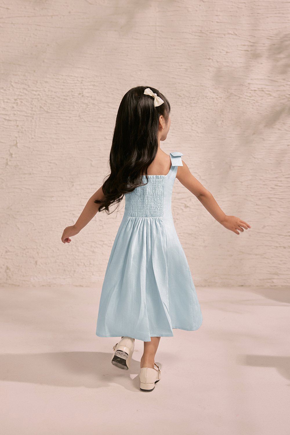Little Beth Ribbon Straps Pleated Dress in Tiffany Blue