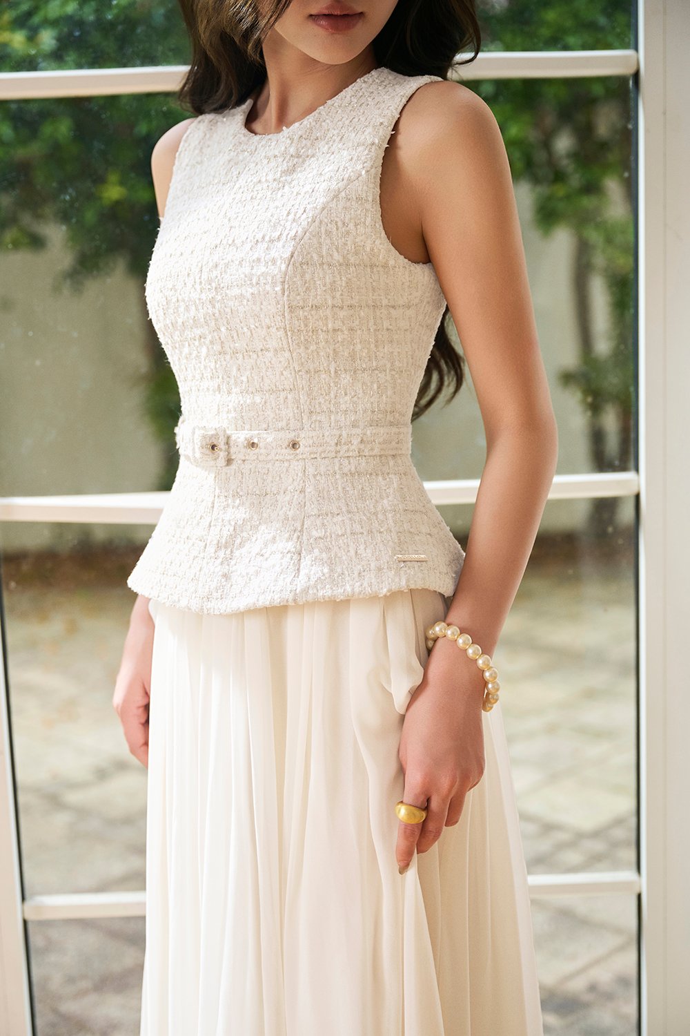 Liz Padded Contrast Maxi Dress in Cream