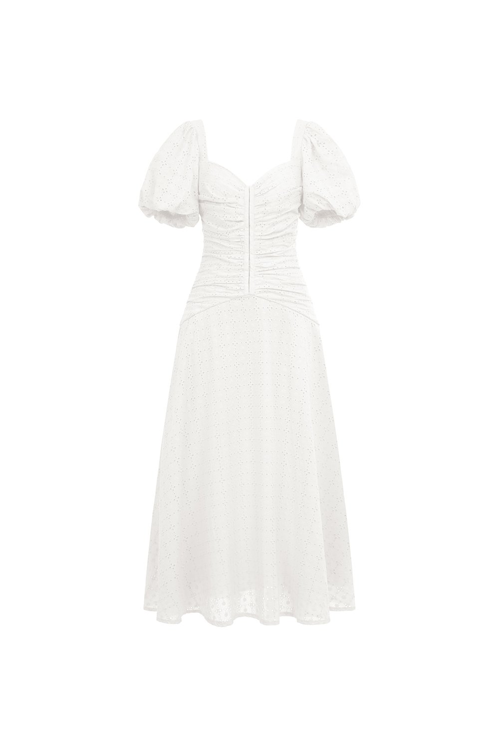 Loretta Padded Sweetheart Puff Sleeves Ruched Midaxi Dress in Iconic White