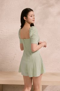 Bambi Padded Puff Sleeves Flare Romper in Mint