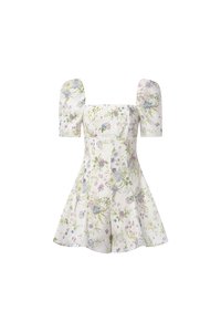 Bambi Padded Puff Sleeves Flare Romper in Misty Prairie