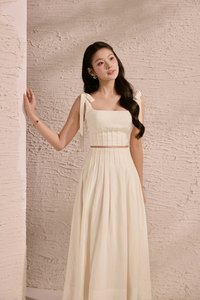 Beth High Waist Pintuck Midi Skirt in Buttercream