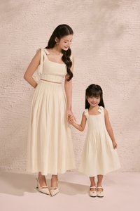 Beth High Waist Pintuck Midi Skirt in Buttercream