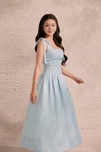 Beth High Waist Pintuck Midi Skirt in Tiffany Blue