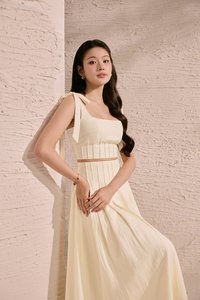 Beth Padded Removable Ribbon Pintuck Crop Top in Buttercream