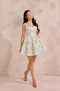 Dream Pleated Bust Soft Corset Mini Dress in Golden Wilds