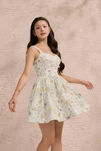Dream Pleated Bust Soft Corset Mini Dress in Golden Wilds